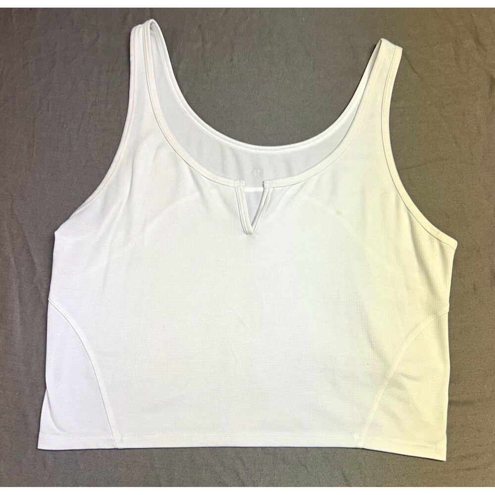 lululemon Women's Cropped Tank Top White 8 Scoop Neck Wide Strap Stretch